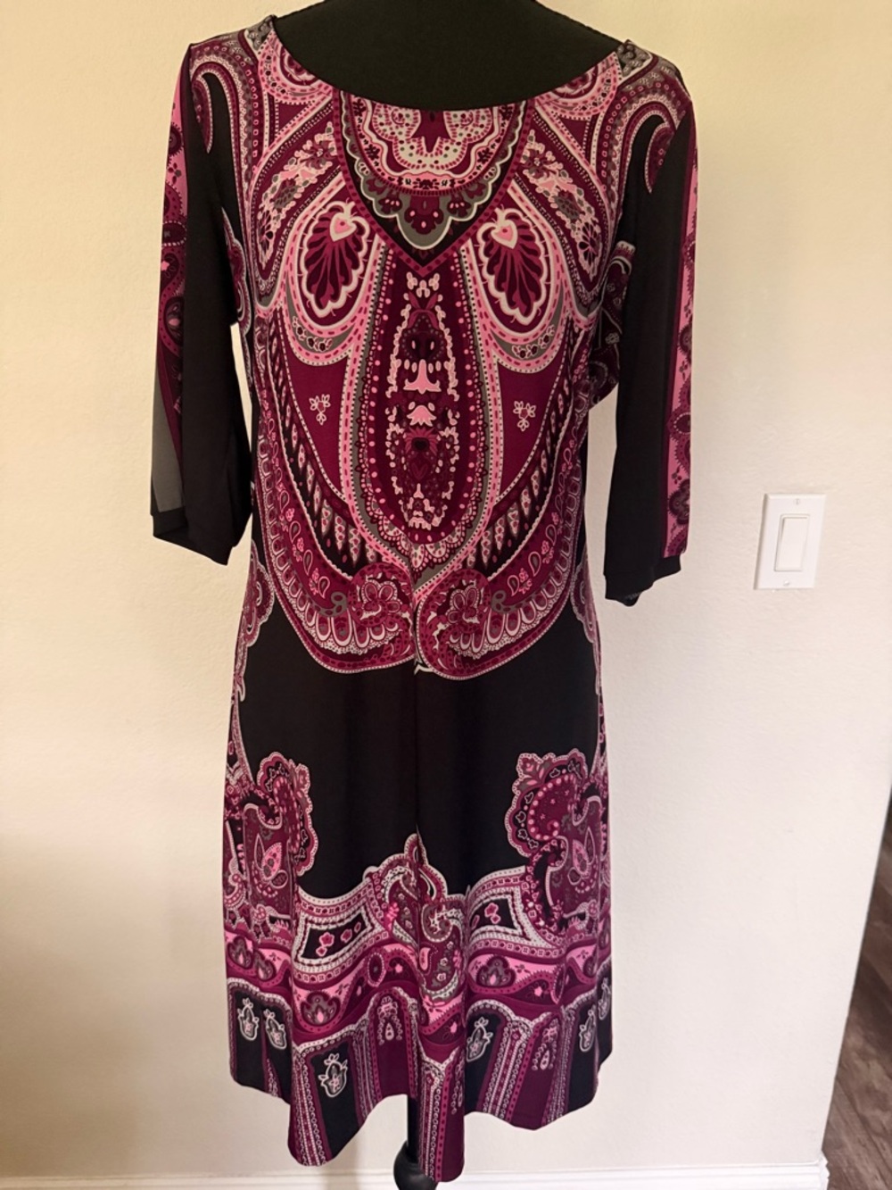 INC International Concepts Black &  Purple Paisley-Print Long Sleeve Dress